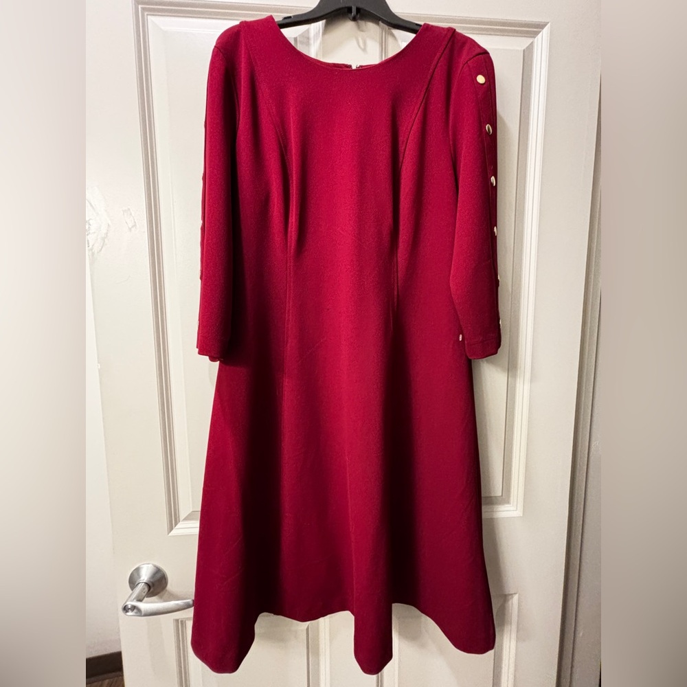 Liz Claiborne Red A-Line Long Sleeve Dress Wedding Guest